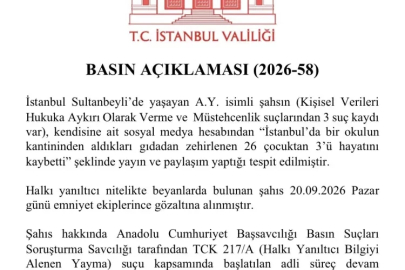 İstanbul Valiliği, İstanbul'da "26 çocuk zehirlendi, 3’ü öldü" paylaşımına gözaltı yapıldığını açıkladı